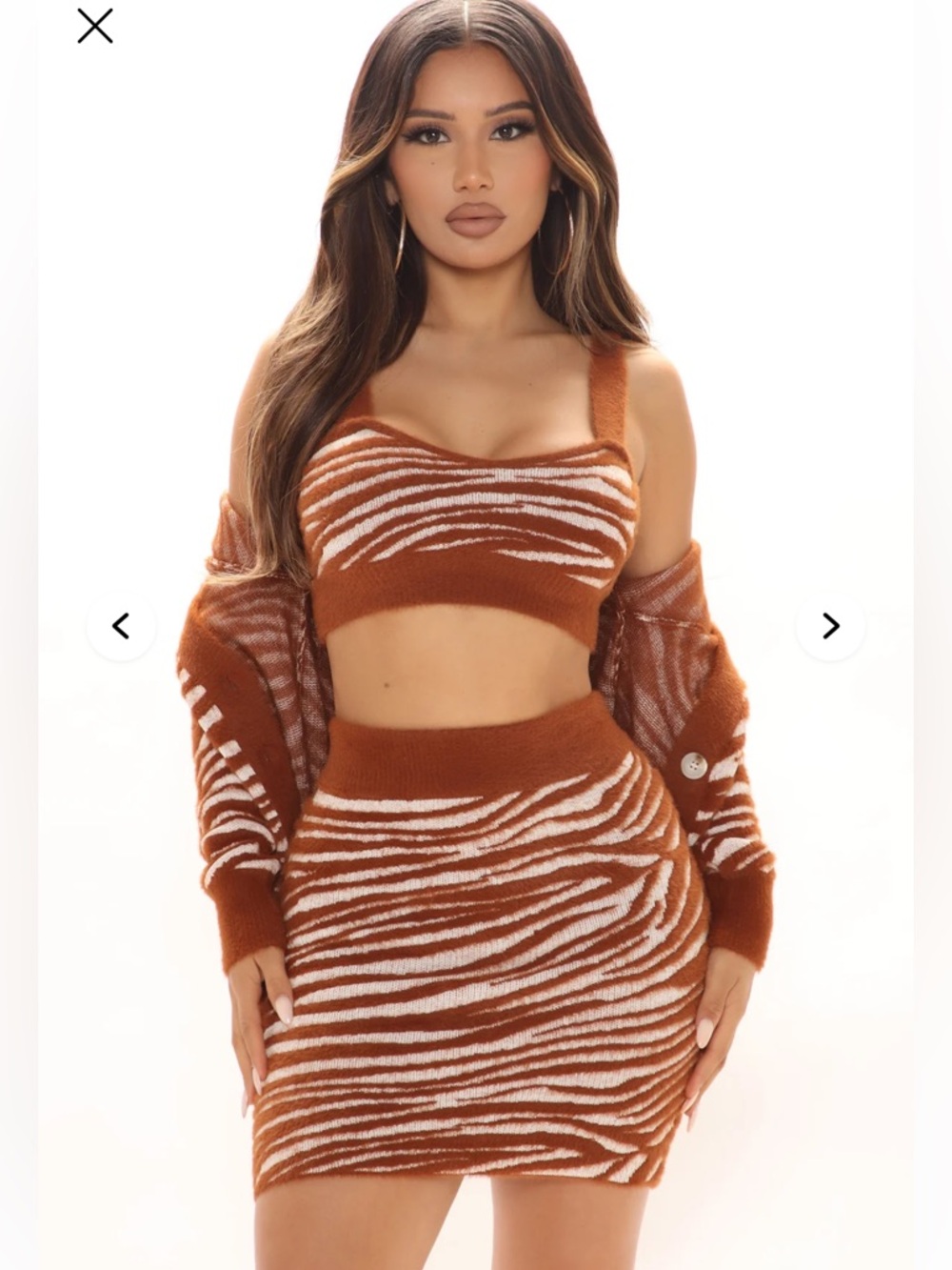 Fashion Nova Rust & Cream Zebra-Print Knit Mini Skirt